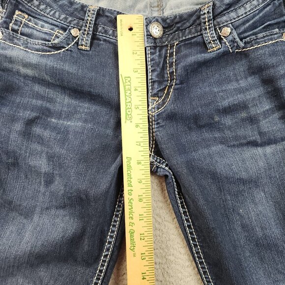 Silver Jeans Women's 31 Frances Mid Capri Stretch Low Rise Whiskered Blue Denim - Picture 6 of 11